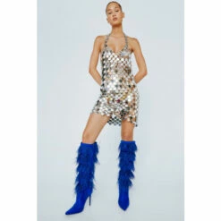 NastyGal Feather Trim Knee High Boots For Female