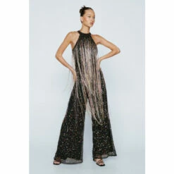 NastyGal Petite Multi Colour Tassel Wide Leg Jumpsuit For Female
