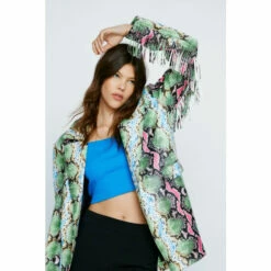 NastyGal Snake Faux Leather Long Blazer Coat For Female