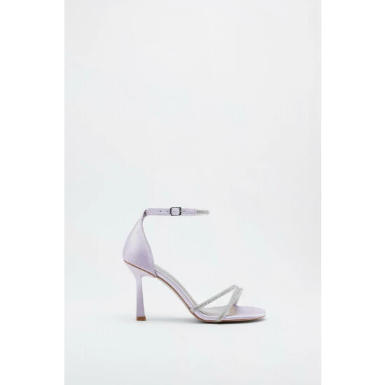NastyGal Satin Diamante Strap Open Toe Heels For Female - Image 3