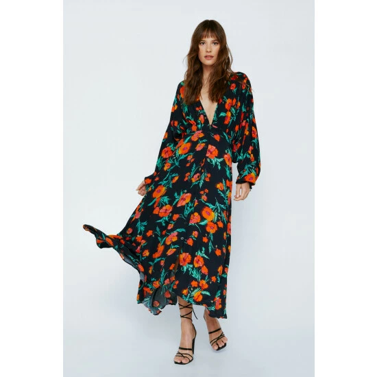 NastyGal Petite Poppy Floral Print Batwing Maxi Dress For Female - Image 5