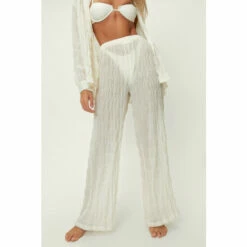 NastyGal Textured Wide Leg Beach Cover-Up Pants For Female