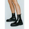 NastyGal Patent Square Toe Ankle Sock Boots For Female
