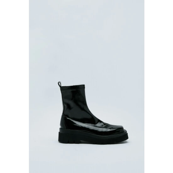 NastyGal Patent Square Toe Ankle Sock Boots For Female - Image 3