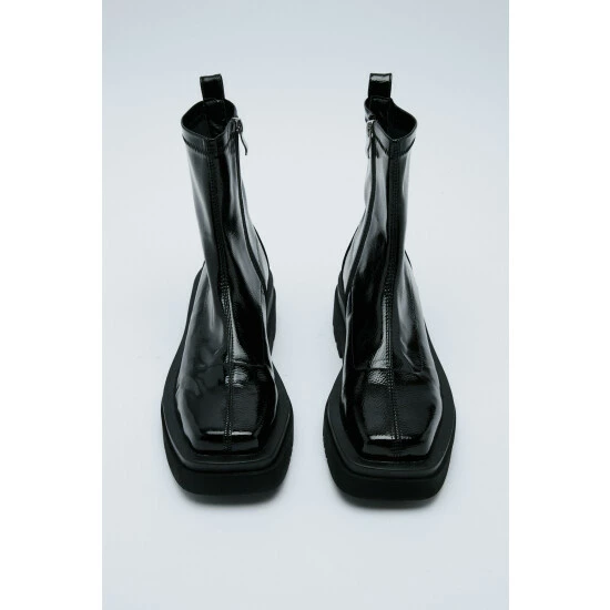 NastyGal Patent Square Toe Ankle Sock Boots For Female - Image 4