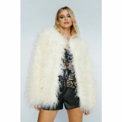 NastyGal Premium Faux Mongolian Short Coat For Female