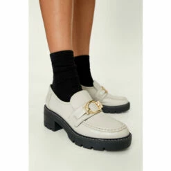 NastyGal Leather Heeled Loafers With Round Buckles For Female