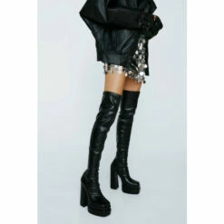 NastyGal Faux Leather Platform Thigh High Sock Boot For Female