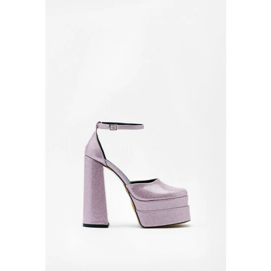 NastyGal Glitter Patent Double Platform Heels For Female - Image 3