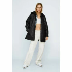 NastyGal Swirl Quilted Fur Collar Pu Coat For Female