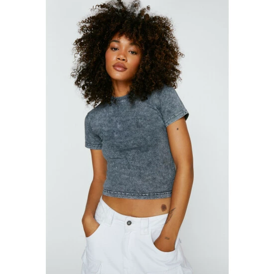 NastyGal Acid Wash Fitted T-shirt For Female - Image 2