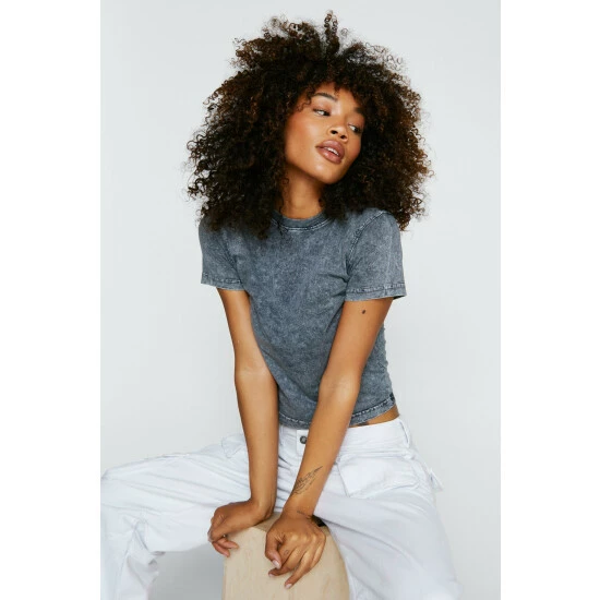 NastyGal Acid Wash Fitted T-shirt For Female - Image 5
