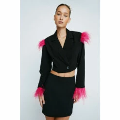 NastyGal Petite Feather Trim Cropped Blazer For Female