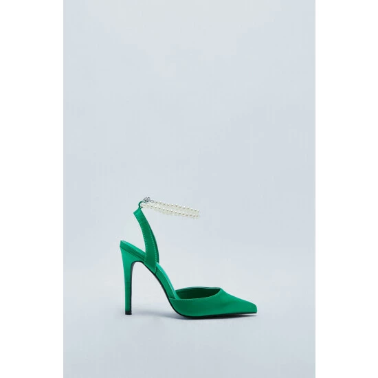 NastyGal Satin Pearl Trim Court Heel For Female - Image 3