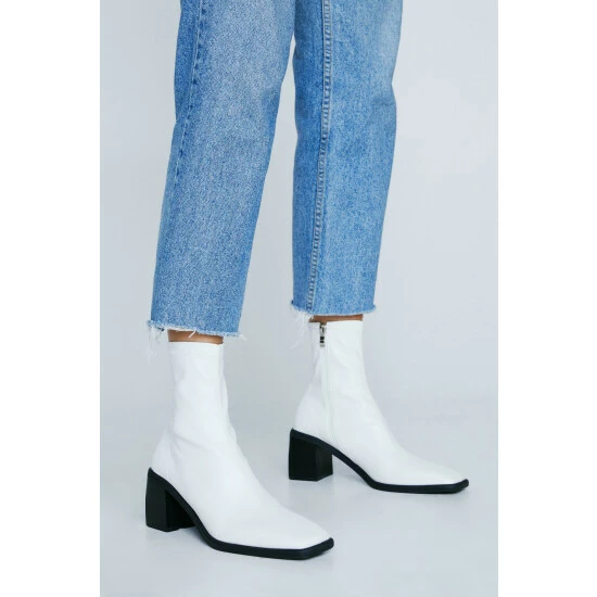 NastyGal Faux Leather Square Toe Ankle Sock Boots For Female