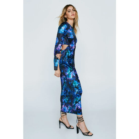 NastyGal Satin Dye Print Column Dress For Female - Image 3