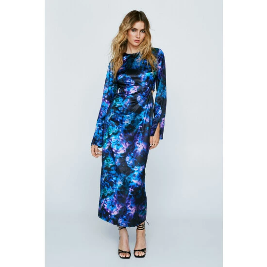 NastyGal Satin Dye Print Column Dress For Female - Image 5