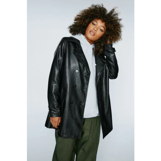 NastyGal We're Leather Late Faux Leather Longline Jacket For Female - Image 2