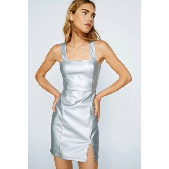 NastyGal Faux Leather Split Front Mini Dress For Female - Image 6