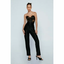 NastyGal Petite High Shine Straight Pants For Female