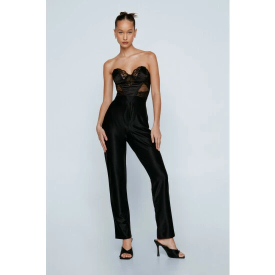 NastyGal Petite High Shine Straight Pants For Female