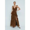 NastyGal Petite Ruffle Strappy Leopard Maxi Dress For Female