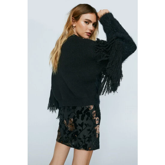 NastyGal Premium High Neck Fringe Jumper For Female - Image 4