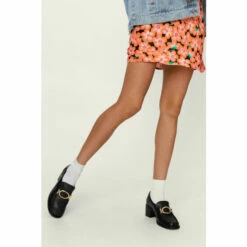 NastyGal Round Buckle Leather Heeled Loafers For Female