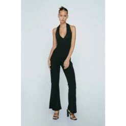 NastyGal Petite Halter Neck Kick Flare Jumpsuit For Female