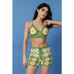 NastyGal Floral Crochet Flossed Waist Bralet For Female