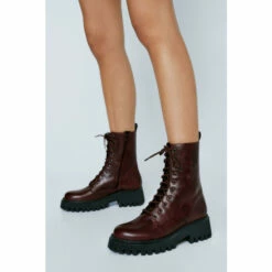 NastyGal Real Leather Chunky Lace Up Biker Boot For Female
