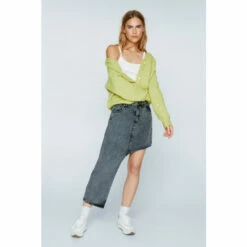 NastyGal Asymmetric Longline Denim Skirt For Female