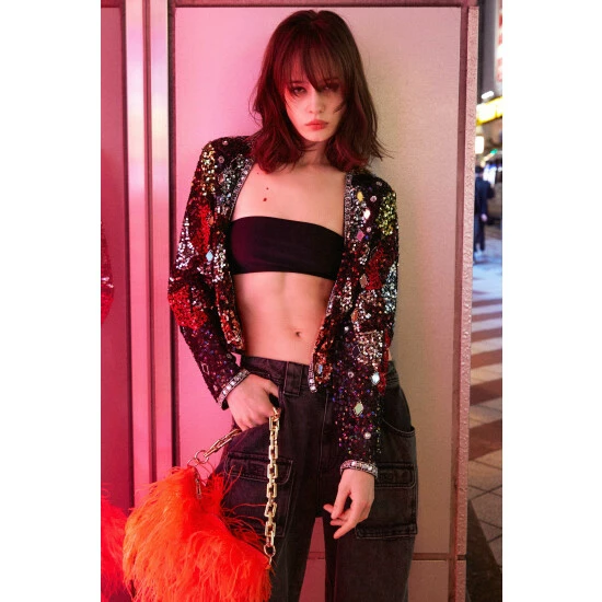 NastyGal Palm Tree Sequin Jacket For Female - Image 5