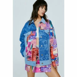 NastyGal Jazz Print Denim Oversized Jacket For Female