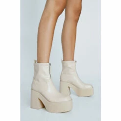 NastyGal Faux Leather Zip Front Platform Ankle Boots For Female
