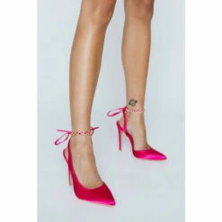 NastyGal Embellished Satin Strappy Court Heels For Female