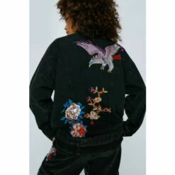 NastyGal Embroidered Beaded Oversized Pocket Shacket For Female