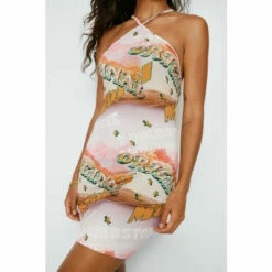 NastyGal Western Print Halter Neck Bodycon Mini Dress For Female