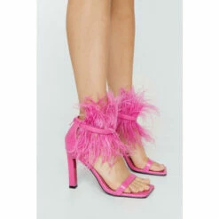 NastyGal Faux Croc Feather Trim 2 Part Heels For Female