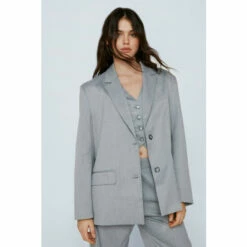 NastyGal Premium Charcoal Melange Tailored Blazer For Female