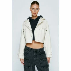 NastyGal Faux Leather Cropped Biker Jacket For Female