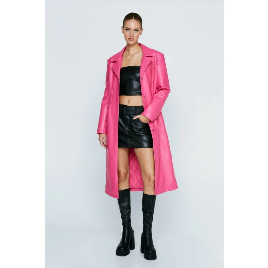 NastyGal Premium Faux Leather Longline Coat For Female - Image 2