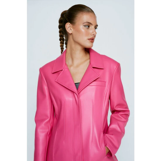 NastyGal Premium Faux Leather Longline Coat For Female - Image 3