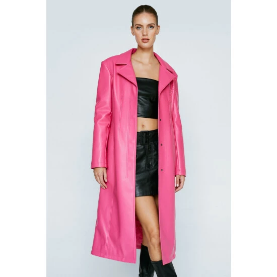 NastyGal Premium Faux Leather Longline Coat For Female - Image 5