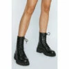 NastyGal Real Leather Chunky Lace Up Biker Boot For Female