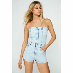 NastyGal Bandeau Fitted Denim Romper For Female