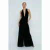 NastyGal Petite Diamante Velvet Halter Jumpsuit For Female