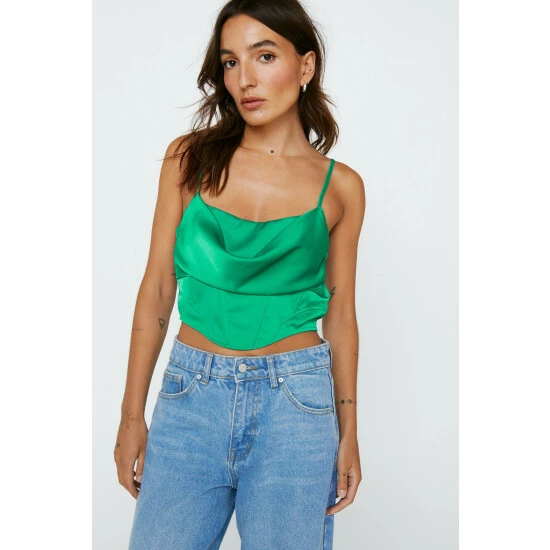 NastyGal Petite Cowl Neck Corset Top For Female