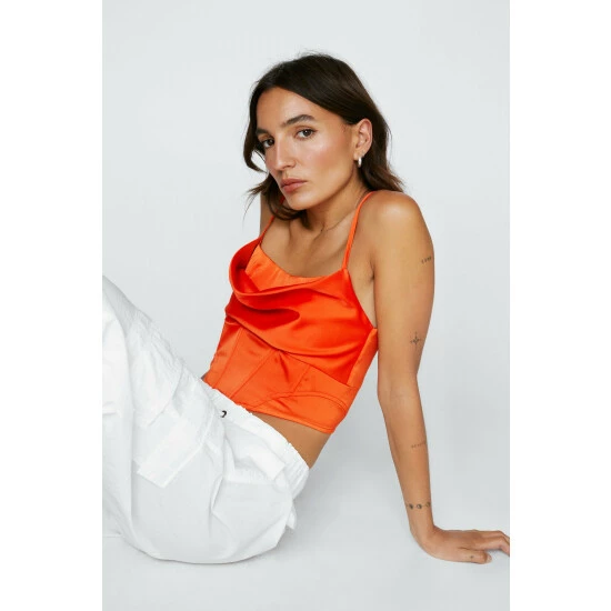 NastyGal Petite Cowl Neck Corset Top For Female - Image 6