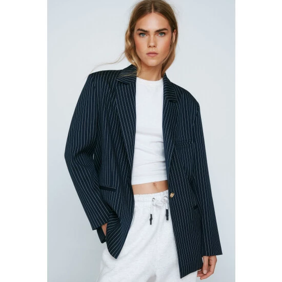 NastyGal Premium Pinstripe Single Breasted Blazer For Female - Image 5
